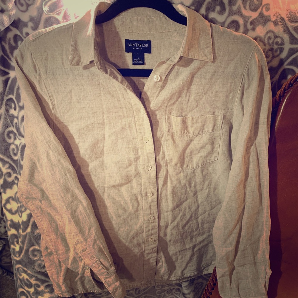 Ann Taylor Petites Linen button down beige